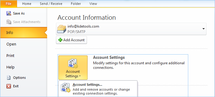 Outlook Account Setting