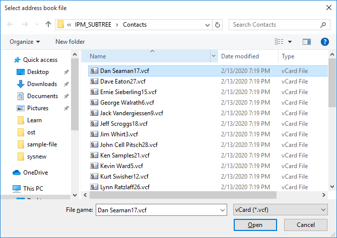 Select vCard Contacts File