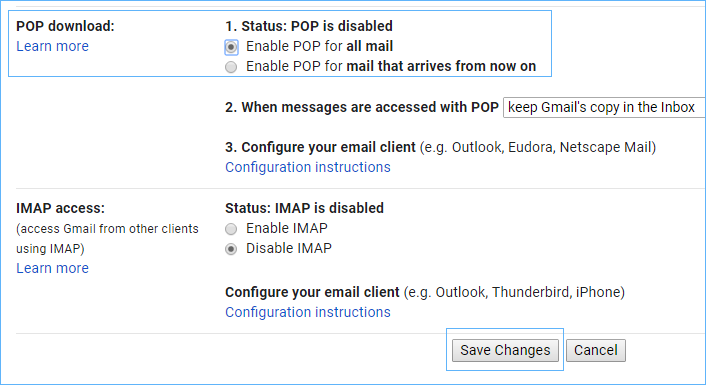Enable POP for Gmail