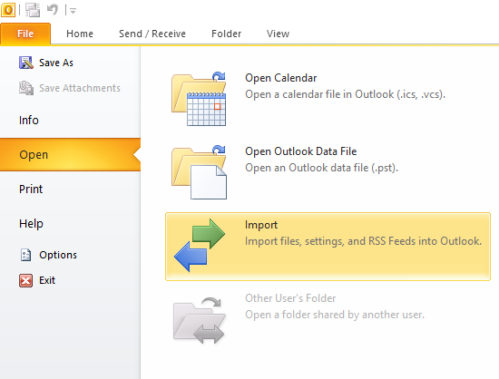 Outlook Import and Export Wizard