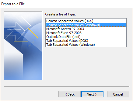 Outlook CSV Option