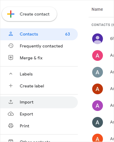 Gmail Contacts Import Option