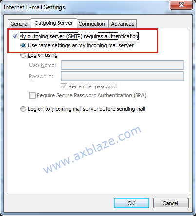 Outgoing Server Settings