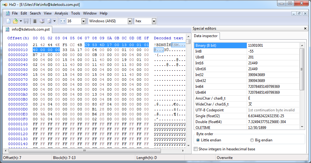 Open PST with Hex Editor