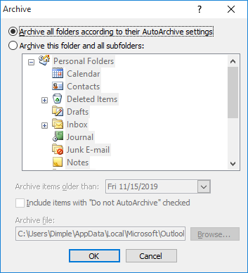 AutoArchive Settings