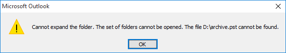 Cannot Expand the Folder Outlook