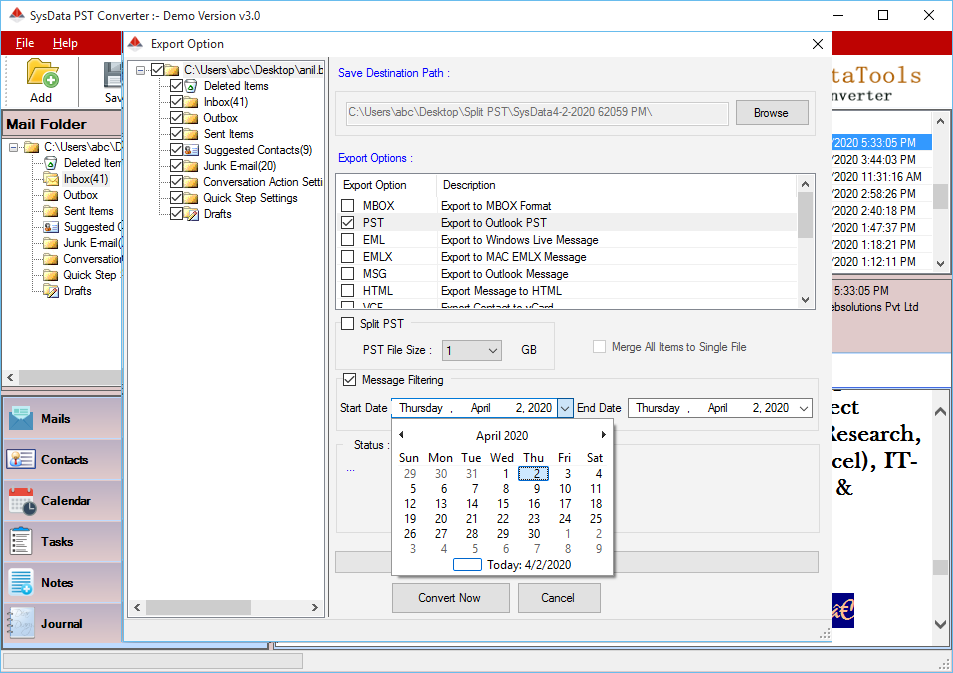 Split PST by Date