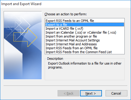 Outlook Export Option
