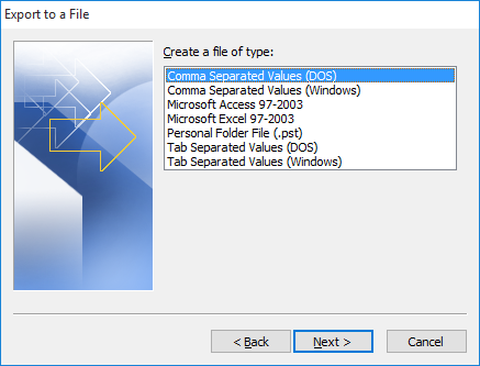 Outlook CSV Export Option