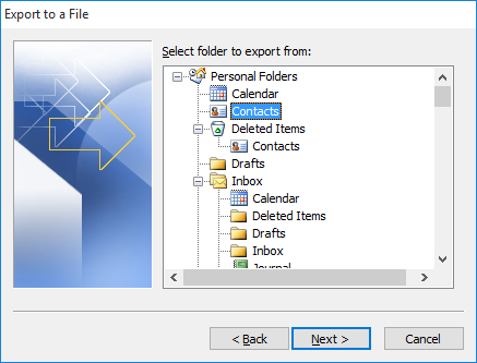 Outlook Contacts Selection