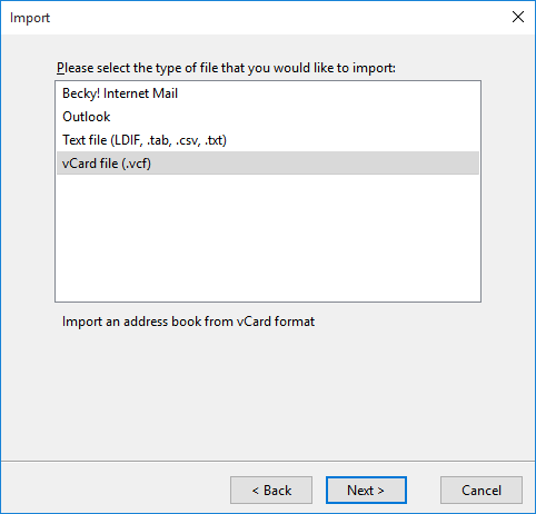 Thunderbird vCard Import Option