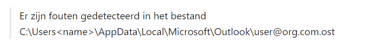 Er zijn fouten aangetroffen in het bestand outlook.ost