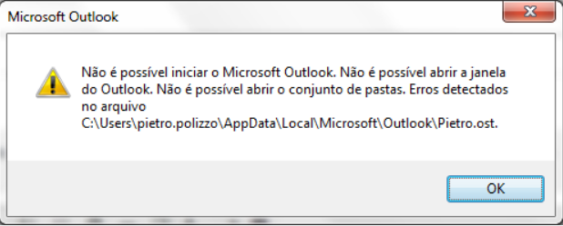 Erros detectados no arquivo Outlook.ost