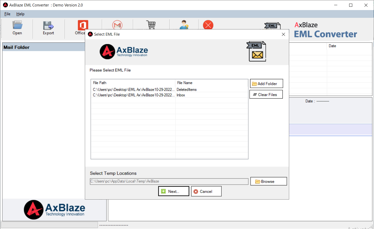 AxBlaze EML to PST Converter