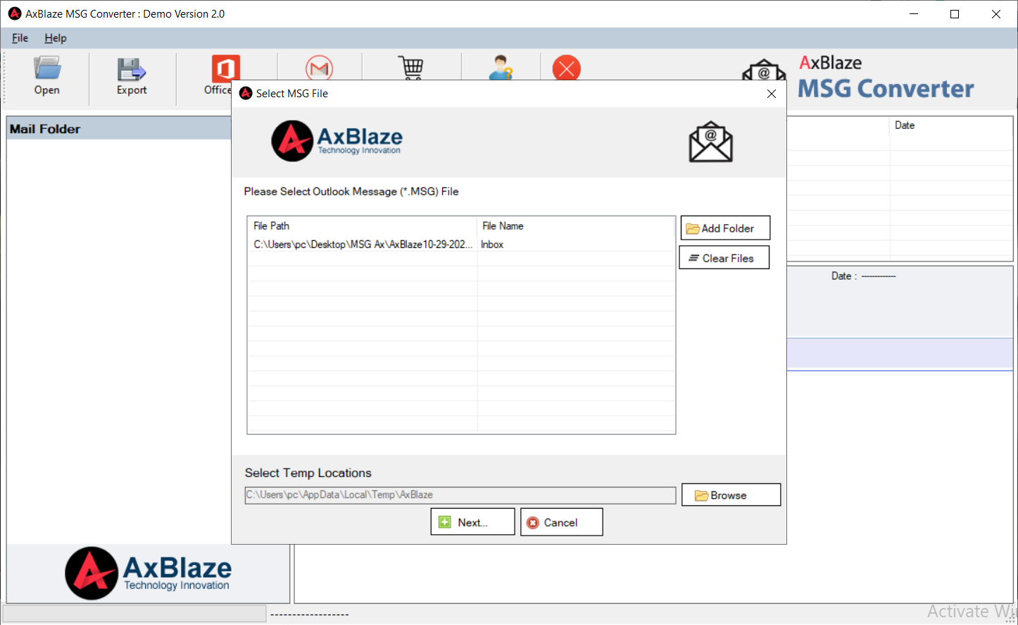 AxBlaze MSG to PST Converter