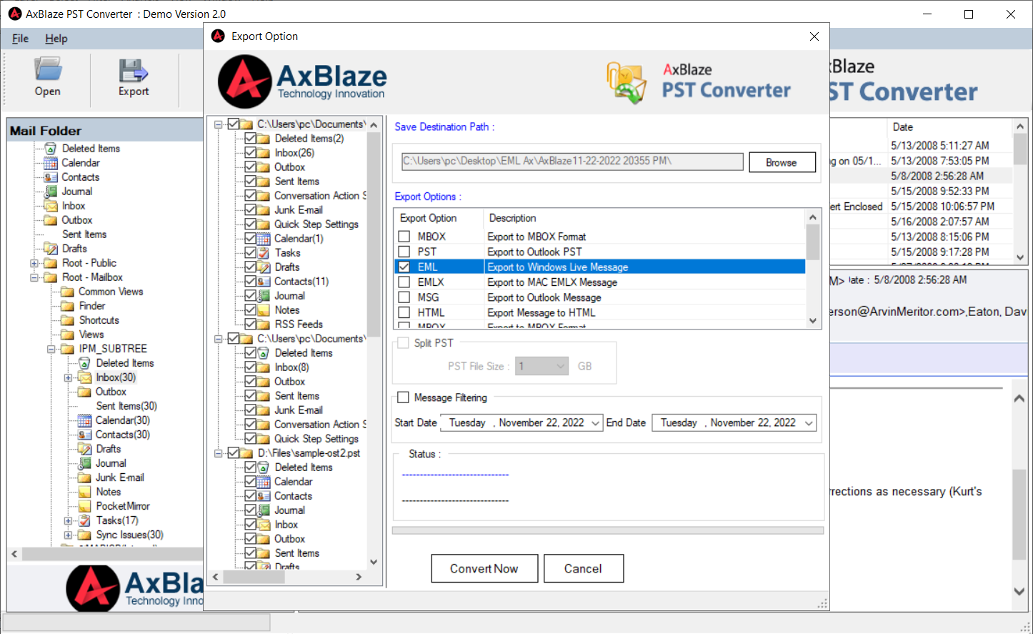 PST to EML Export Option