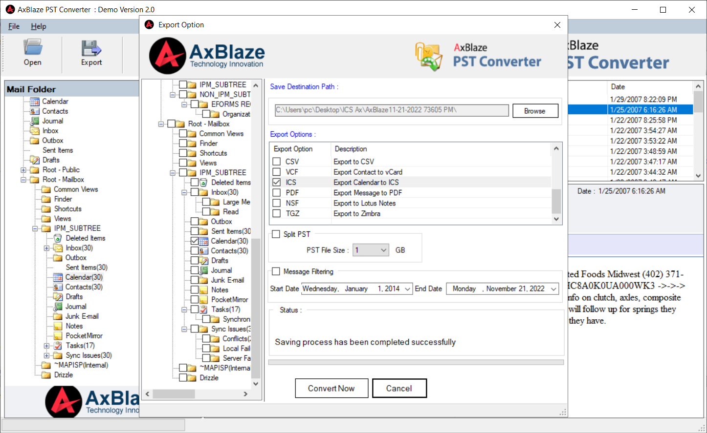 PST to ICS Export Option