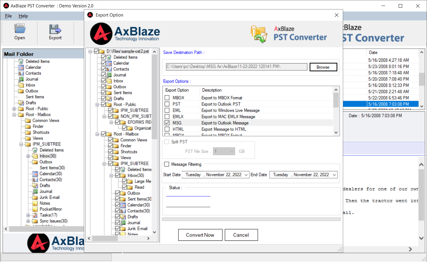 PST to MSG Export Option