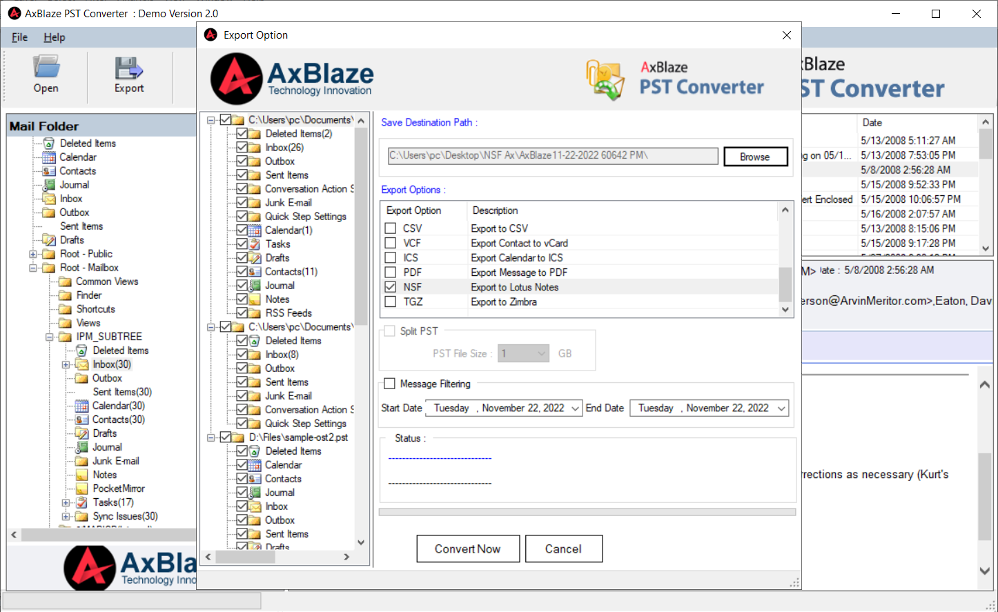 PST to NSF Export Option