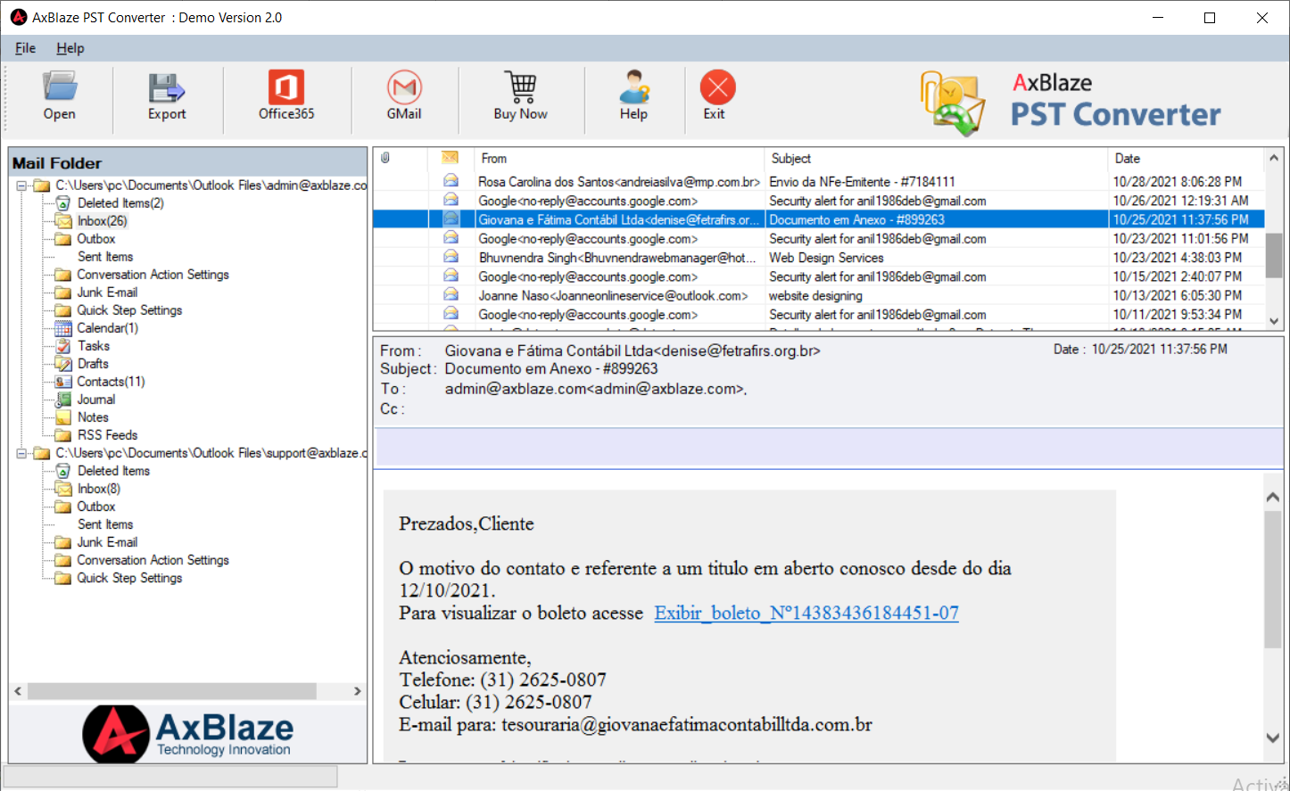 Preview of Outlook PST