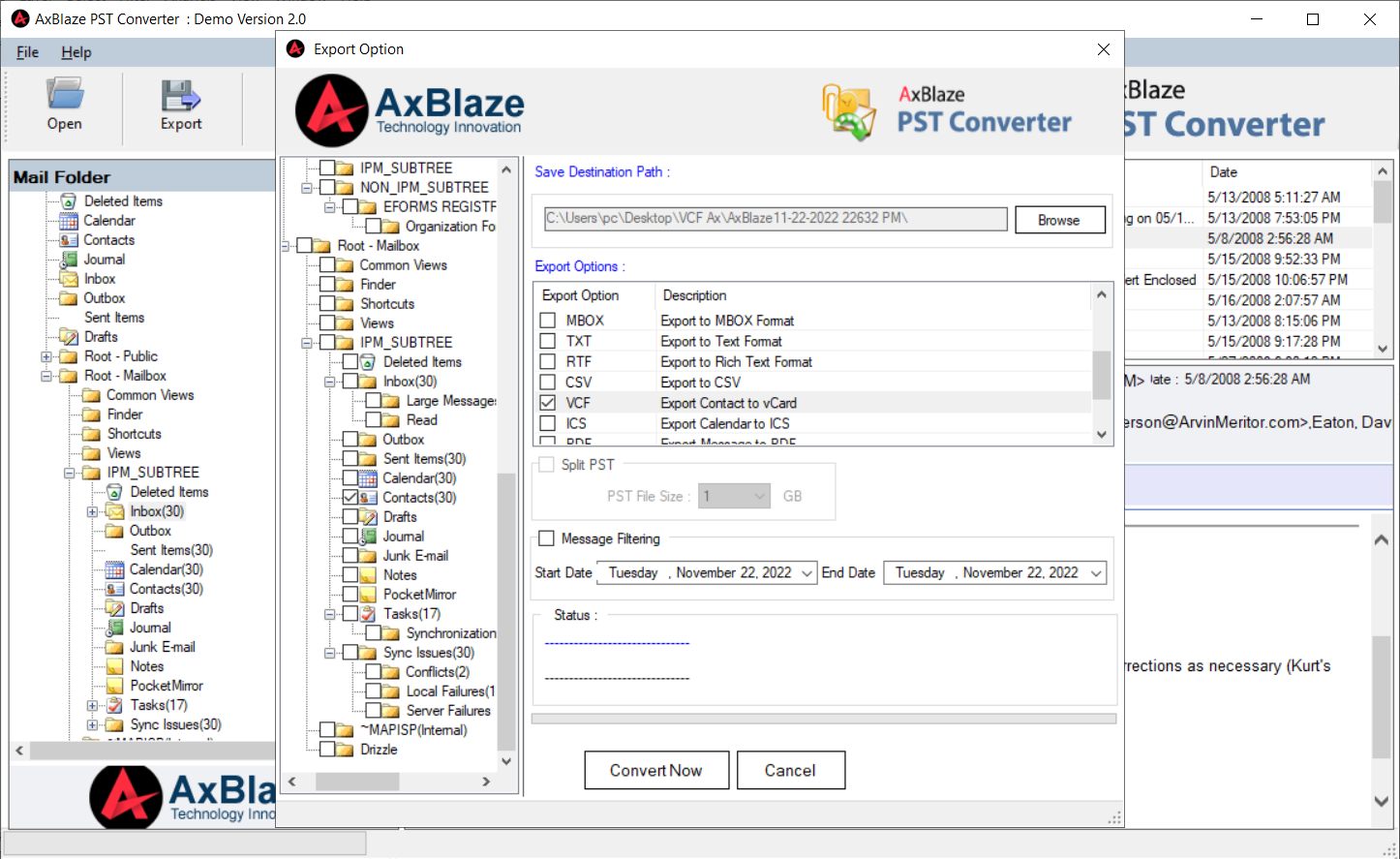 PST to VCF Export Option