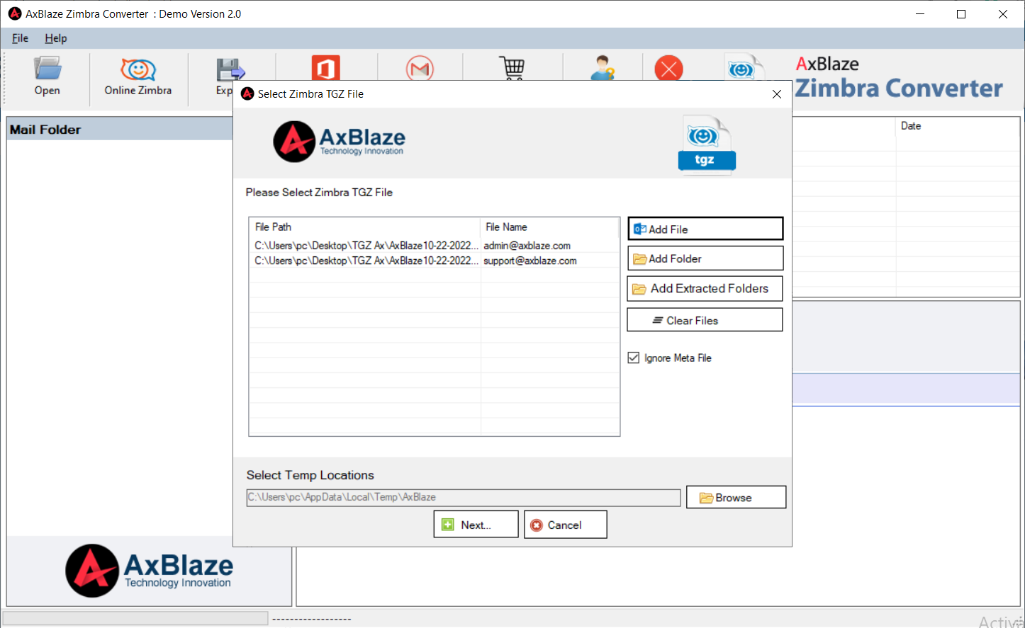 AxBlaze TGZ to Gmail Migrator