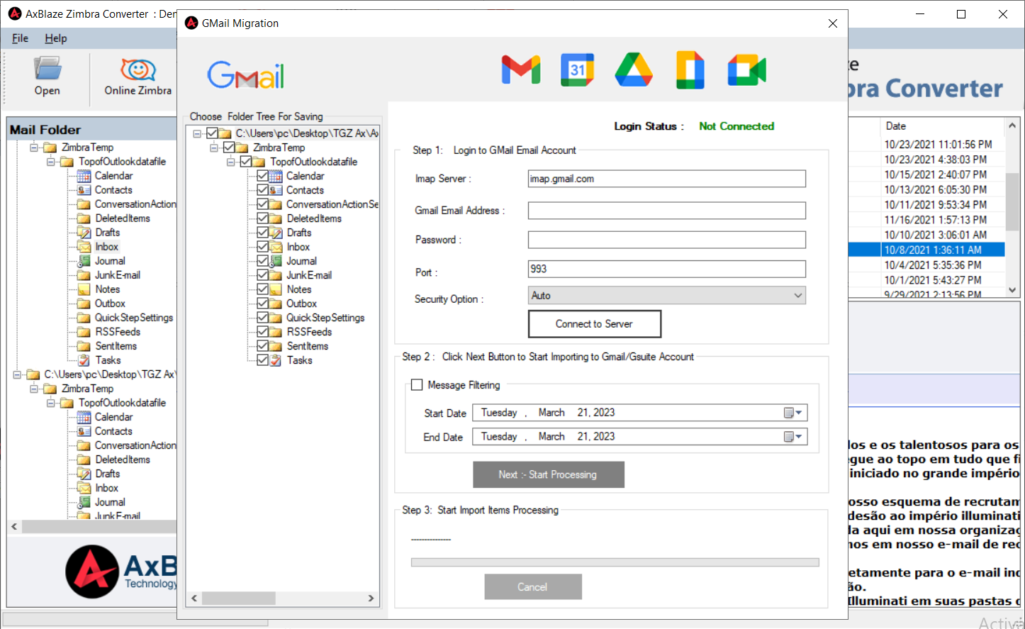 Zimbra TGZ to Gmail Migration