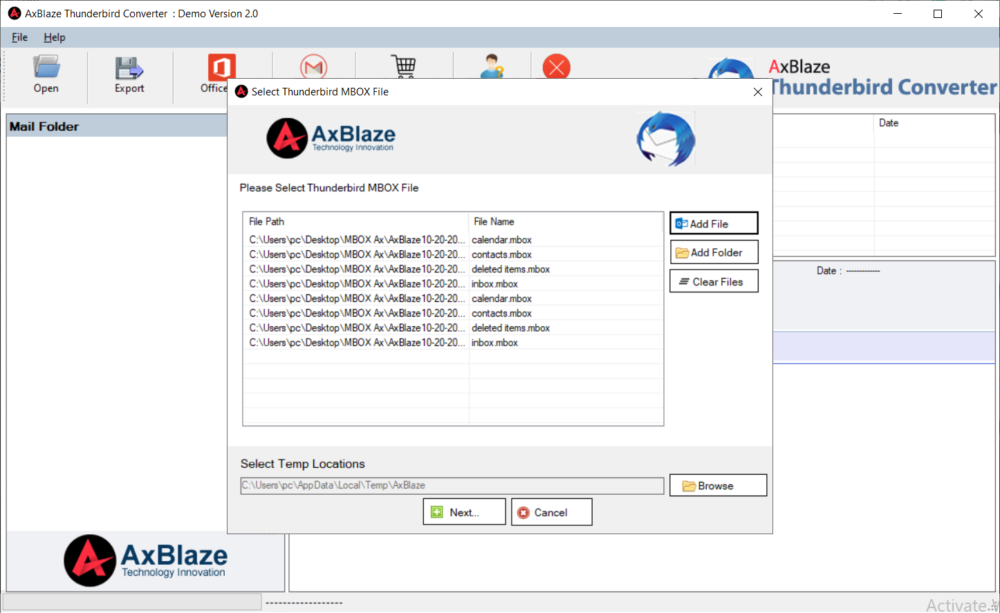 AxBlaze Thunderbird to Outlook Converter
