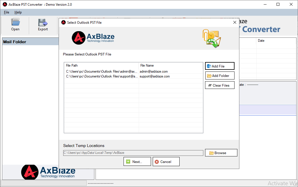 Select Outlook PST Files